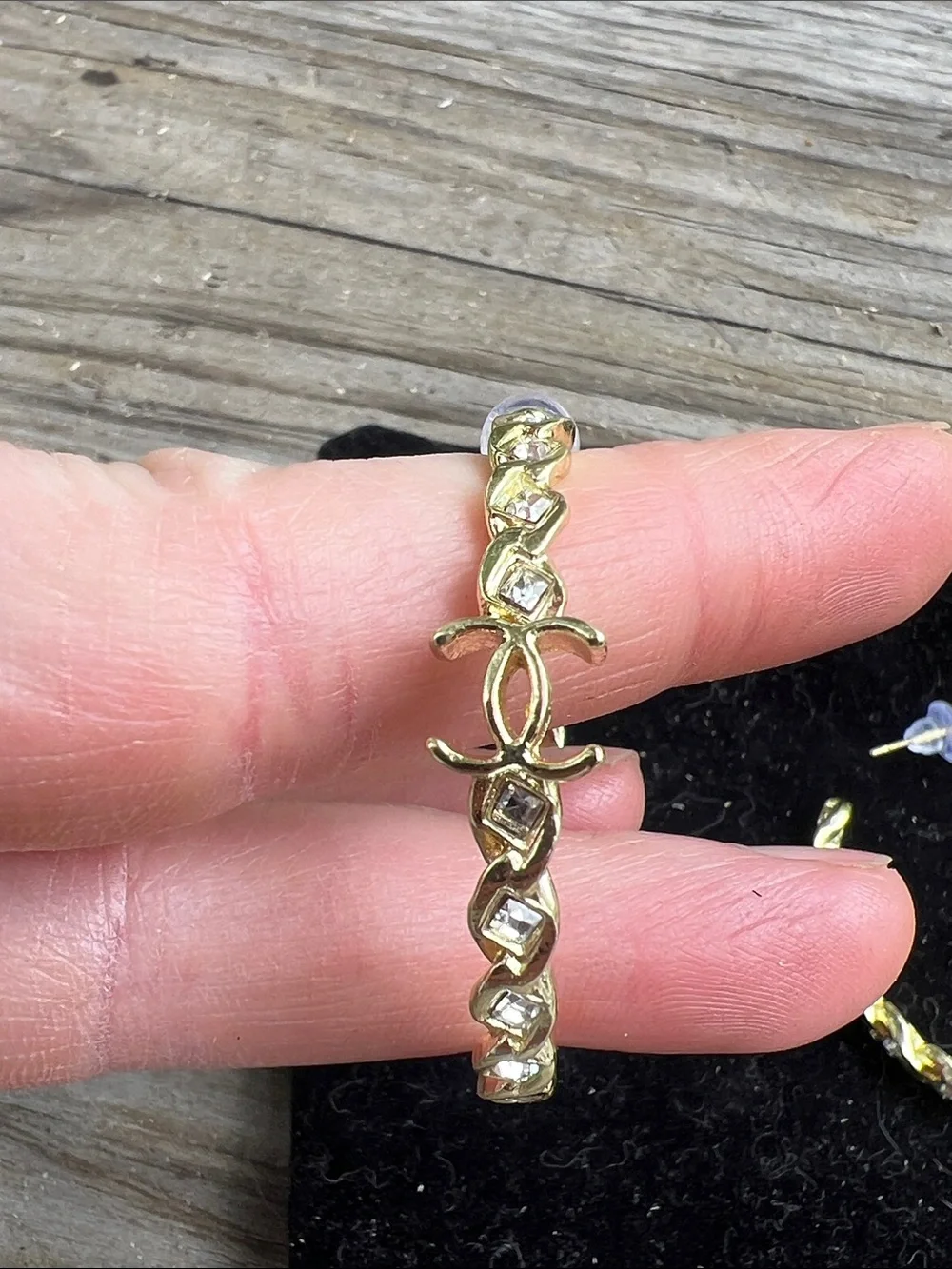 CHANEL Gold-Tone Hoop Earrings with Crystal Accents - Picture 13 of 14
